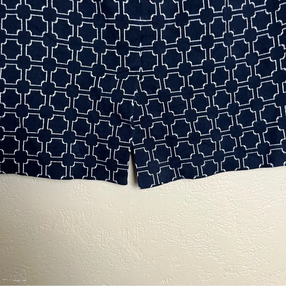 Talbots‎ White Blue Geometric Print Stretch Cotton Mini Skirt, Size 12
